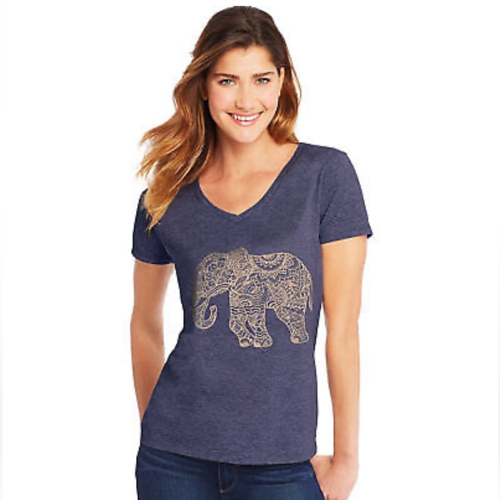 Glitter Elephant V-Neck T-Shirt Size S